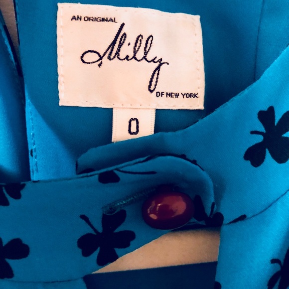 Milly Dress Teal with Clover Print Size 0 Silk - Picture 6 of 7